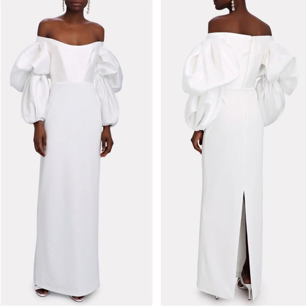 SOLACE LONDON Hedera Off the Shoulder Puff Sleeve White Maxi Dress Size 0
